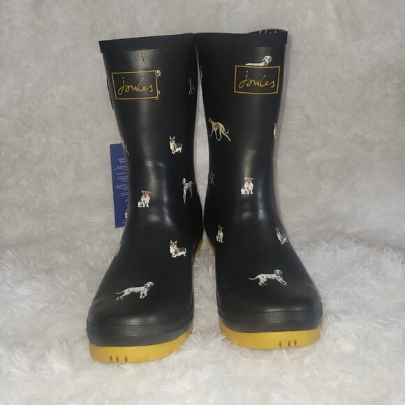 NWOB Joules Women's Molly Welly Boot Black Size 11 Dog Pattern - Picture 9 of 10